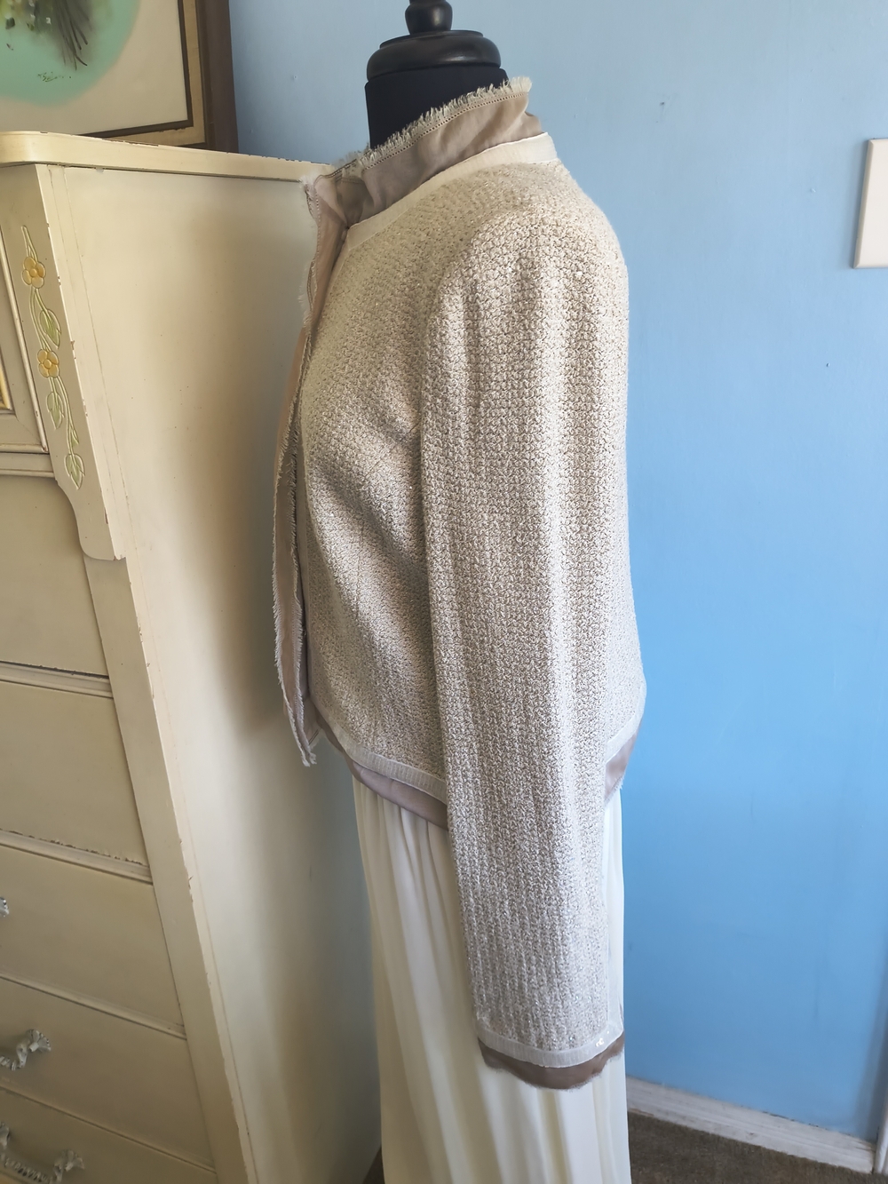 🦋 St. John Evening Sequins Tweed Ecru Jacket - Picture 4 of 10